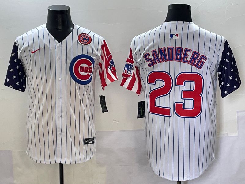 Men 2025 Chicago Cubs 23 Sandberg White Stripe a generation of national flags Joint Name Nike MLB Jersey style 5